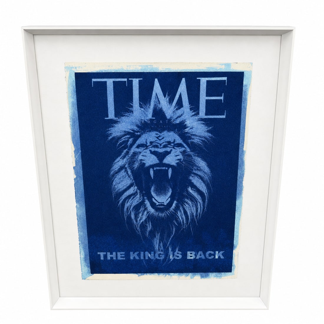 "The King Is Back" by Punk Me Tender (French, B.1982) Mixed Media on Paper: A powerful and vibrant original 1/1 unique mixed media work on paper by contemporary street and urban artist Punk Me Tender. The composition mimics a classic TIME magazi
