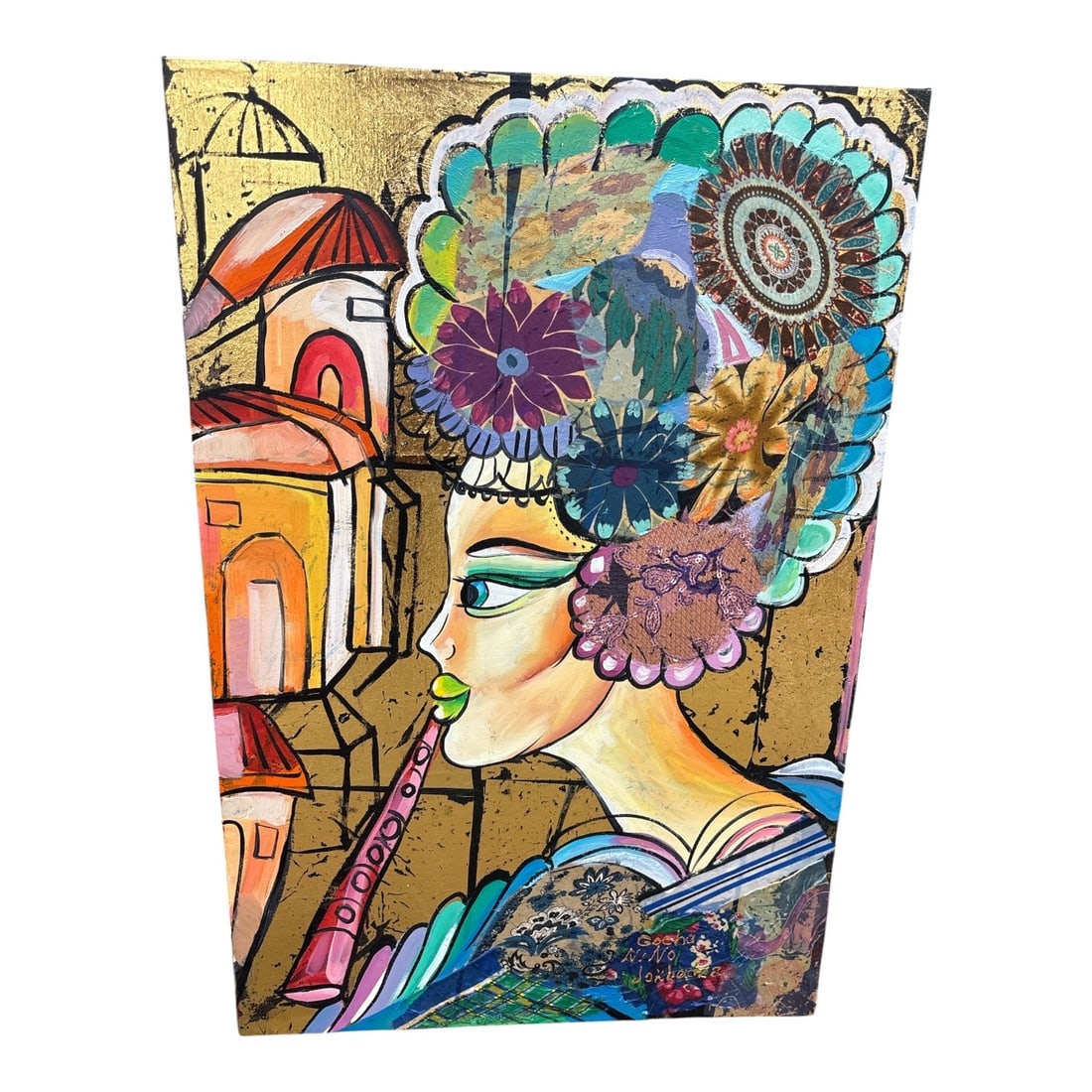 "The Flutist" by Gocha Nino (Georgian, Contemporary) Original Mixed Media on Canvas (1 of 5)