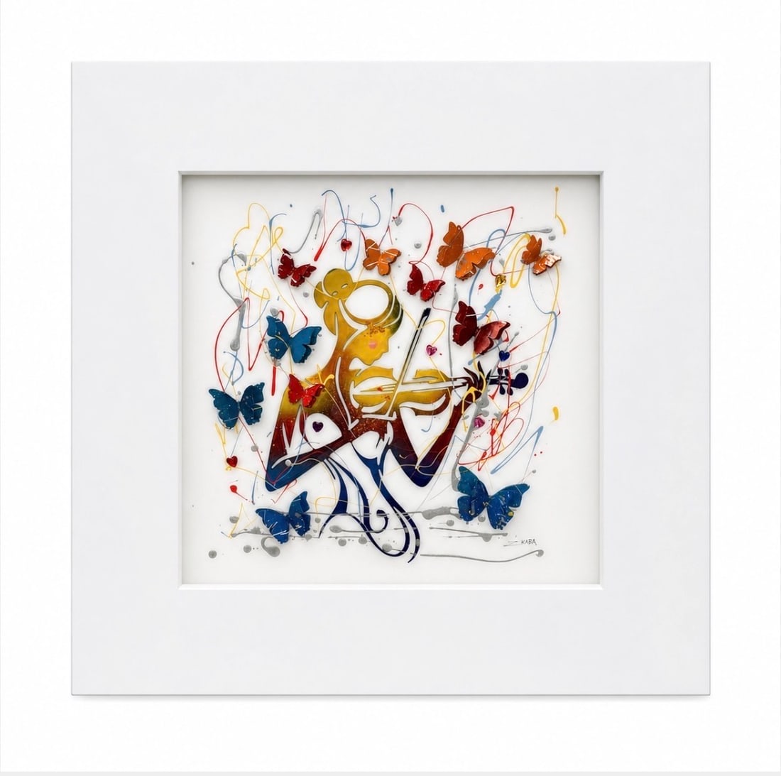 "Love Song" by Z.Z. Kaba (American, Contemporary) Original Mixed Media on Wood: A mesmerizing and lyrical original mixed media sculpture on wood by contemporary pop artist Z.Z. Kaba, titled Love Song. This square composition features a highly styliz