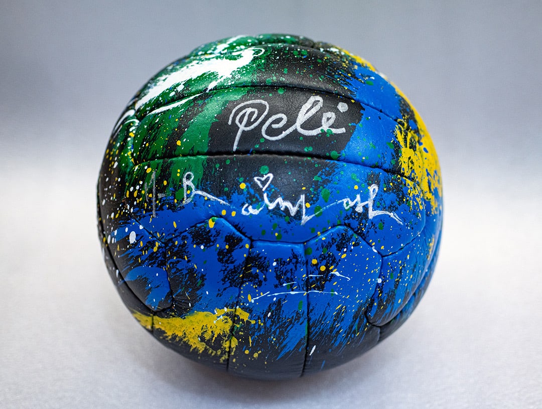 RARE "Pele Soccer Ball" Mr. Brainwash (French, B.1966) Hand-Painted Mixed Media Sculpture: This sensational, museum-grade 1-of-1 original masterpiece radiates with the euphoric energy, vibrant color palette, and iconic street-art bravado of the legendary Neo-Pop artist. Transforming a class