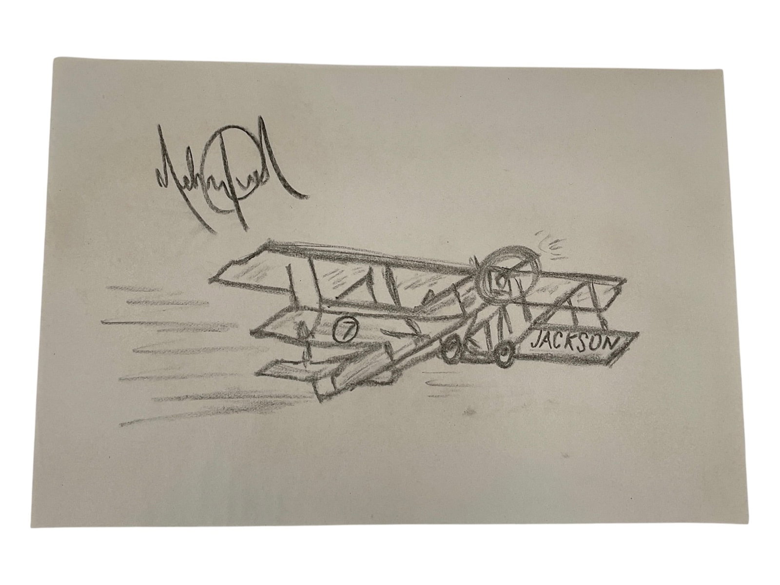 "Wright Brothers Airplane" by Michael Jackson (American, 1958-2009) Graphite on Paper. (1 of 3)