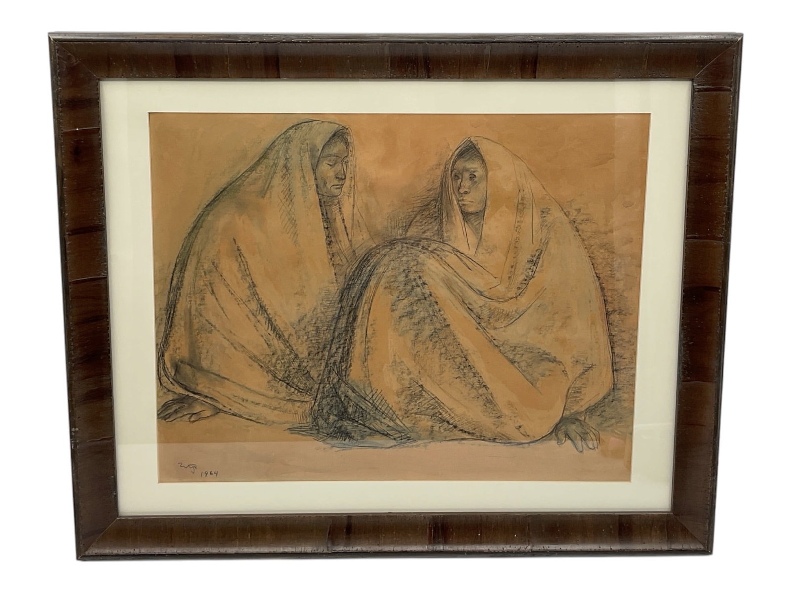 "Dos mujeres sentadas con rebozo" by Francisco Zúñiga (Costa Rica/Mexico, 1912-1998) Crayon and (1 of 6)