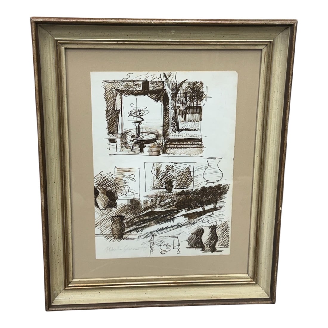 Interior Scene Study in the Style of Alberto Giacometti (Switzerland, 1901–1966), Mixed Media (1 of 5)
