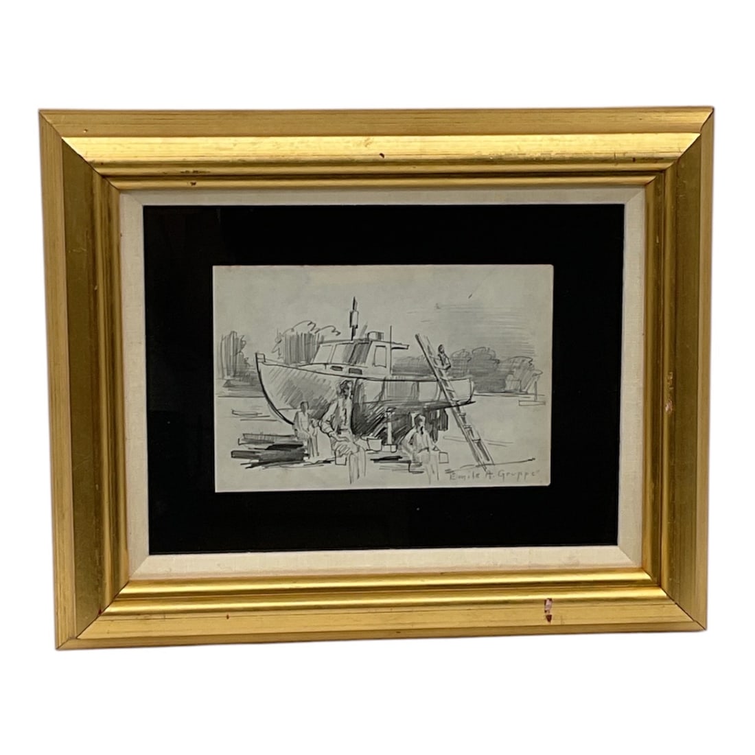 In the Style of Emile A. Gruppé (USA, 1896-1978) Oil on Canvas: This lively harbor scene is executed in the classic Impressionist style of Emile A. Gruppé, a central figure of the Rockport School. Known for his vigorous