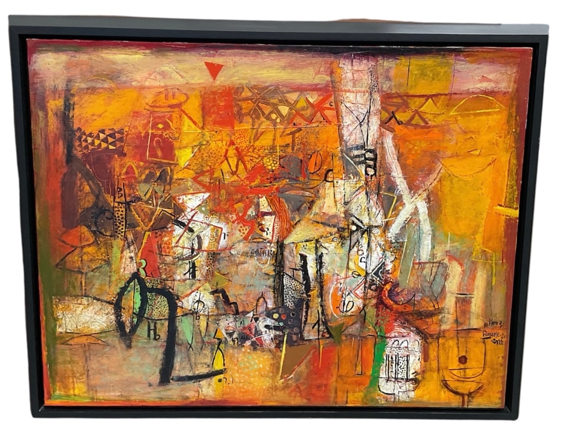 "Let Freedom Ring" by Wosene Worke Kosrof (Ethiopia, B.1950) Acrylic on Canvas: This expansive and intricate acrylic on canvas, titled "Let Freedom Ring," is a 2005-2007 work by the internationally acclaimed Ethiopian artist Wosene Worke Kosrof. A pioneer in contemporar