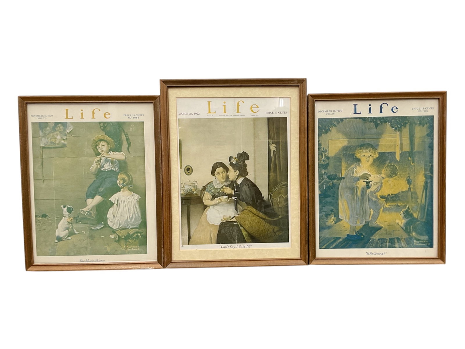 Framed Vintage Life Magazine Covers by Norman Rockwell (USA, 1894-1978) Print on Paper: This lot features three framed Life magazine covers illustrated by Norman Rockwell, showcasing his early mastery of storytelling and domestic themes. The collection inclu