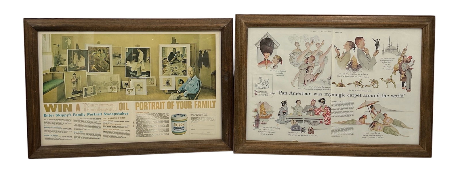"Skippy Peanut Butter Sweepstakes" and "Pan American World Airways" by Norman Rockwell (United: The two framed lithograph prints in file v3.jpg are from the Norman Rockwell Museum of the South co