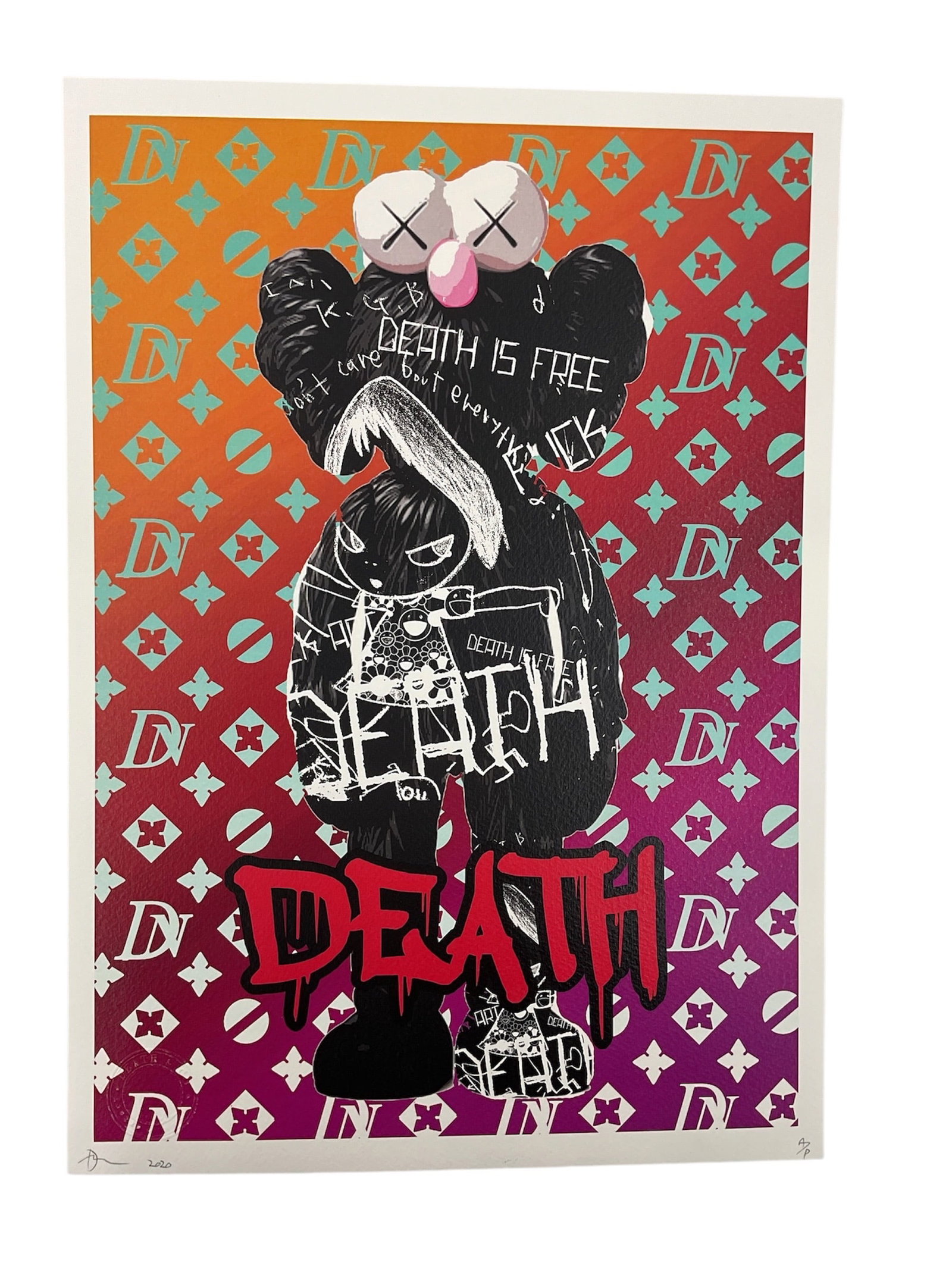 "Death is a Free KAWS" by Death NYC (USA, B.1979) Giclee and Mixed Media on Paper (1 of 4)