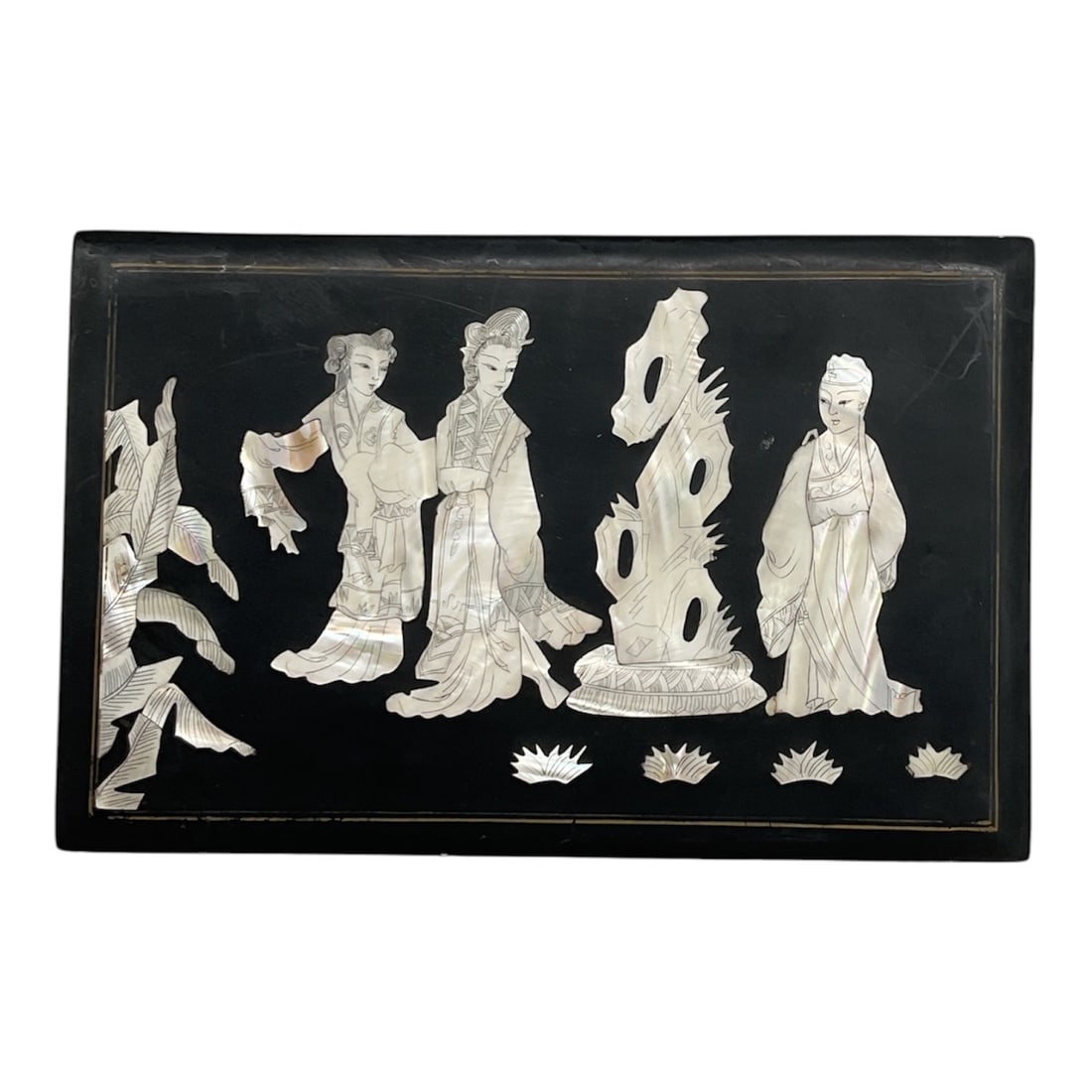Vintage Chinese Black Lacquer Jewelry Box with Mother-of-Pearl Inlay (1 of 2)