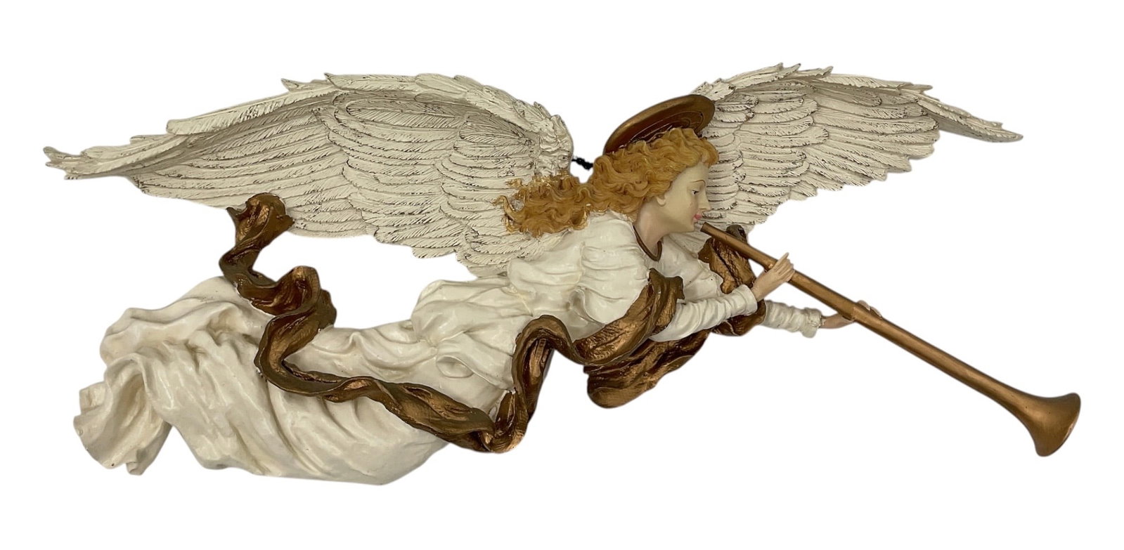 Vintage Folk Art Style Carved Angel Gabriel Trumpeting Wall Sculpture (1 of 2)