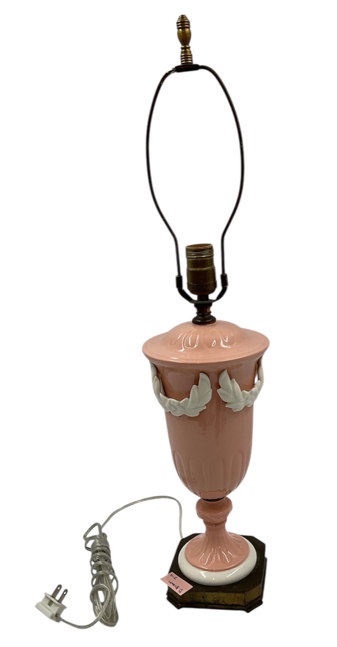 Lenox Pink Salmon Ceramic Table Lamp with Applied Floral Design on Pedestal Base (1 of 3)