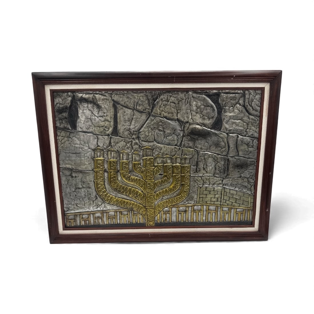 Framed Metal Relief: Menorah and Western Wall (1 of 2)