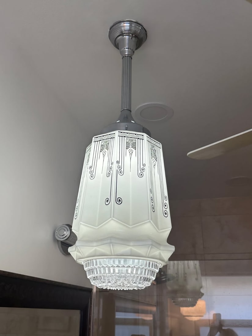 Art Deco Style Frosted Glass Pendant Ceiling Light with Chrome Hardware (1 of 2)