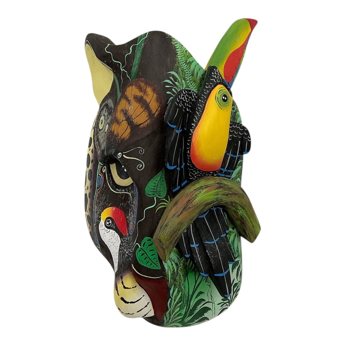 Boruca Style Toucan and Wildlife Mask Hand Carved and Painted Wood Sculpture (1 of 2)