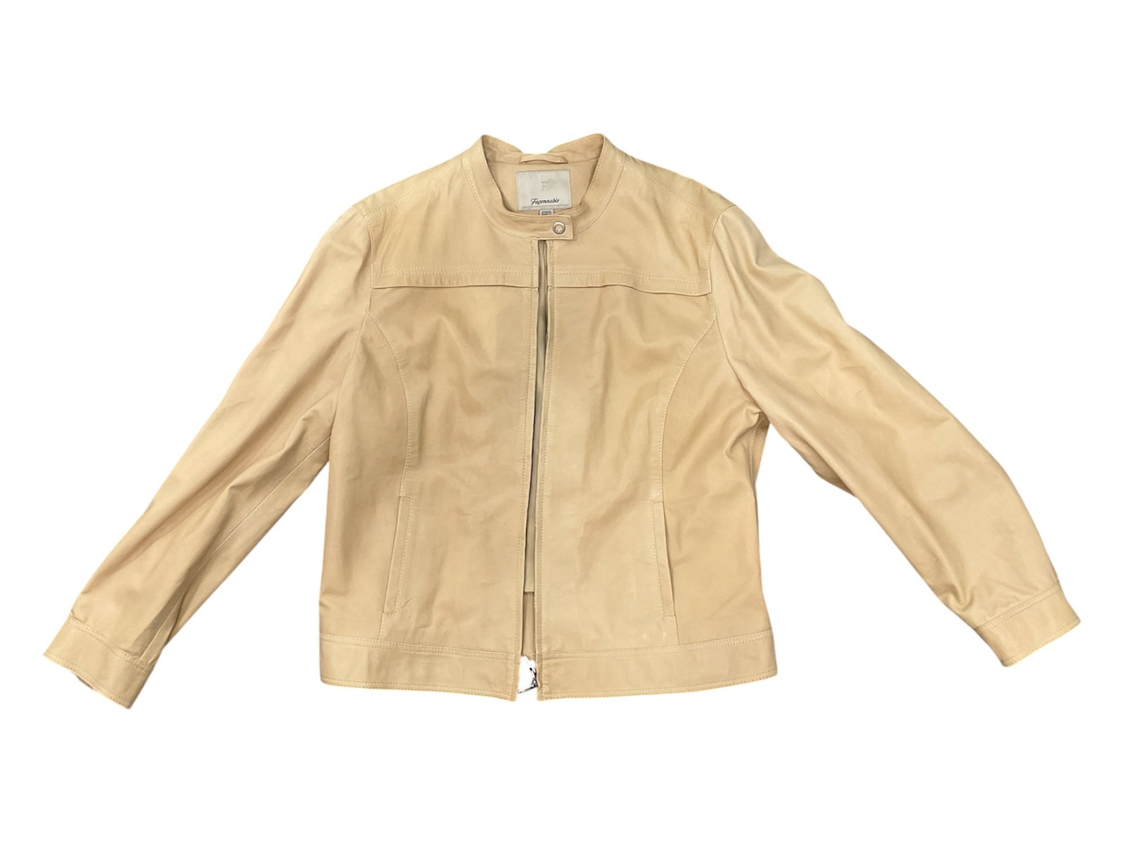 Faconnable Cream Leather Zip-Front Jacket, Size XL (1 of 4)