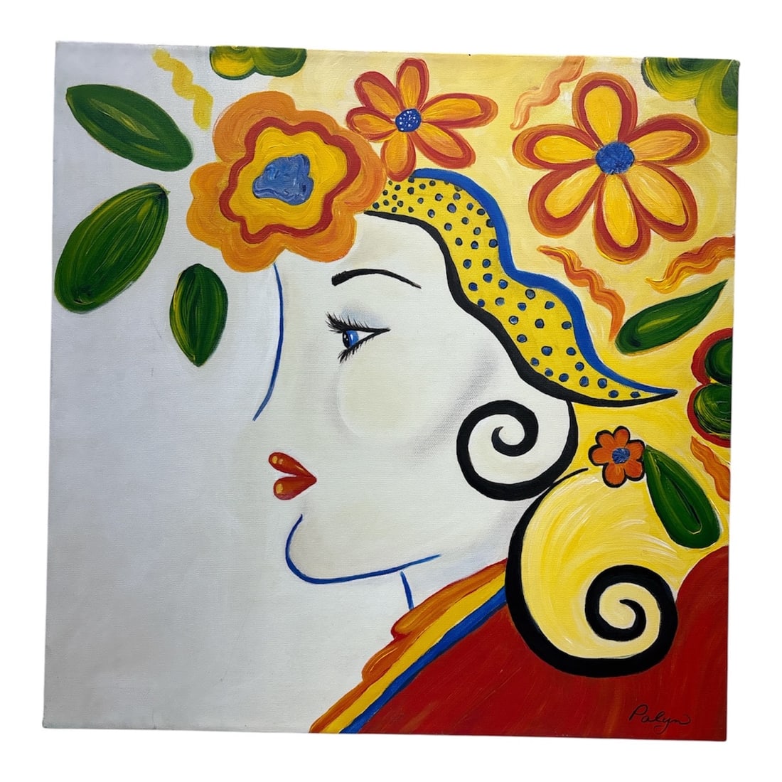 Yvette by Palyn Beaulieu, Signed W/ COA: Medium: Hand Embellished Mixed Media On Canvas Date: 2006 Edition: Original Size: 24 x 24 inches Additional Details: Hand signed by the artist. Artwork is in excellent