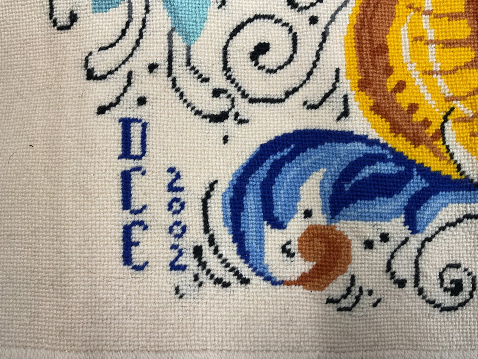Signed DCE Needlepoint Dragon Textile Wall Hanging, Dated 2022 - 2