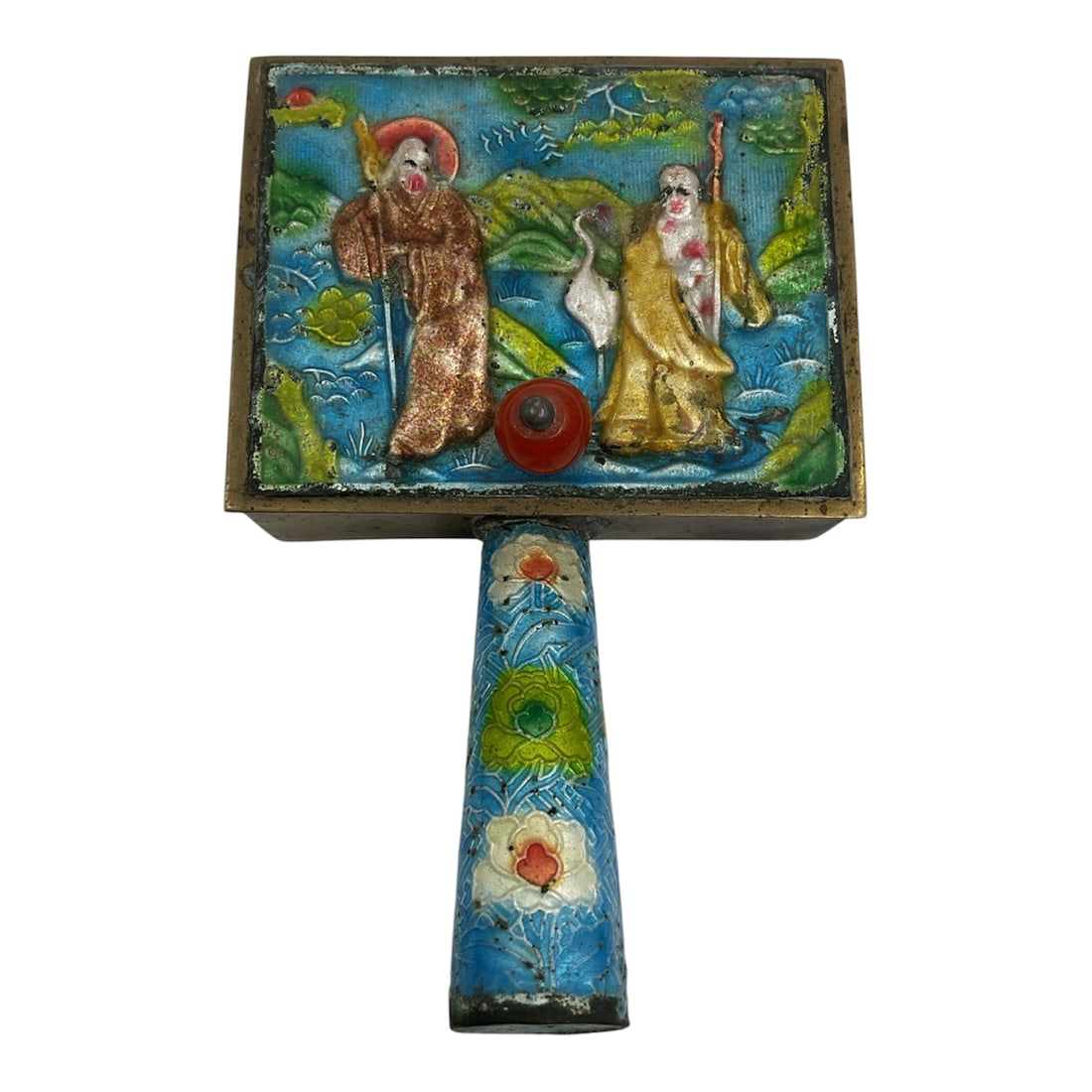 Antique Chinese Brass and Cloisonne Handled Silk Iron Box (1 of 5)