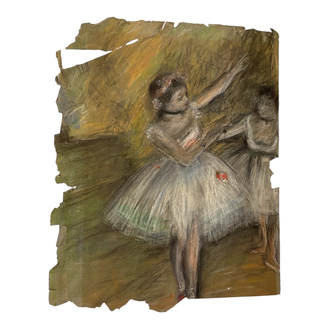 Dancer in Green Tutu (After Edgar Degas): This artwork is an Impressionist-style composition heavily after or directly replicating Edgar Degas’s celebrated ballet studies. Lot Title & Overview Dancer in Green Tutu (After Edgar