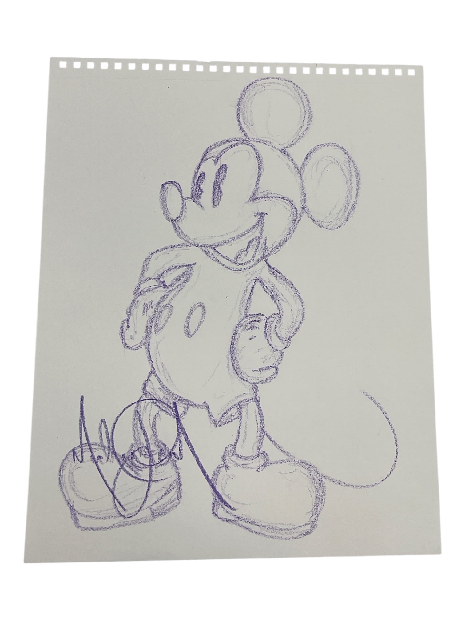 "Mickey Mouse" by Michael Jackson (American, 1958-2009) Mixed Media on Paper.: This original work features a whimsical, close-up study of the iconic Mickey Mouse hand-drawn by the legendary "King of Pop," Michael Jackson. Executed in a combination of mixed media on a s