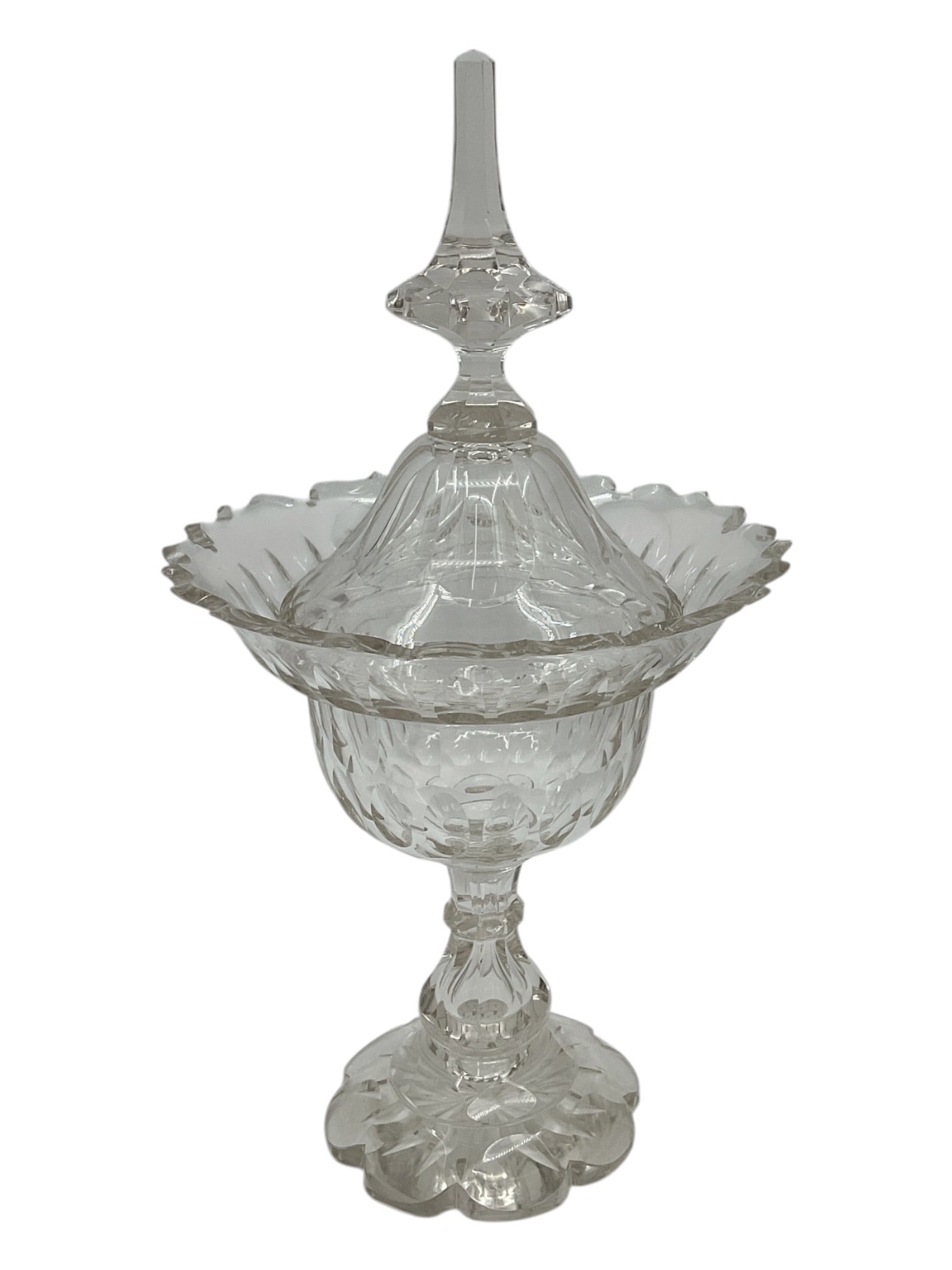 Large Covered Cut Glass Compote on Pedestal Base (1 of 2)
