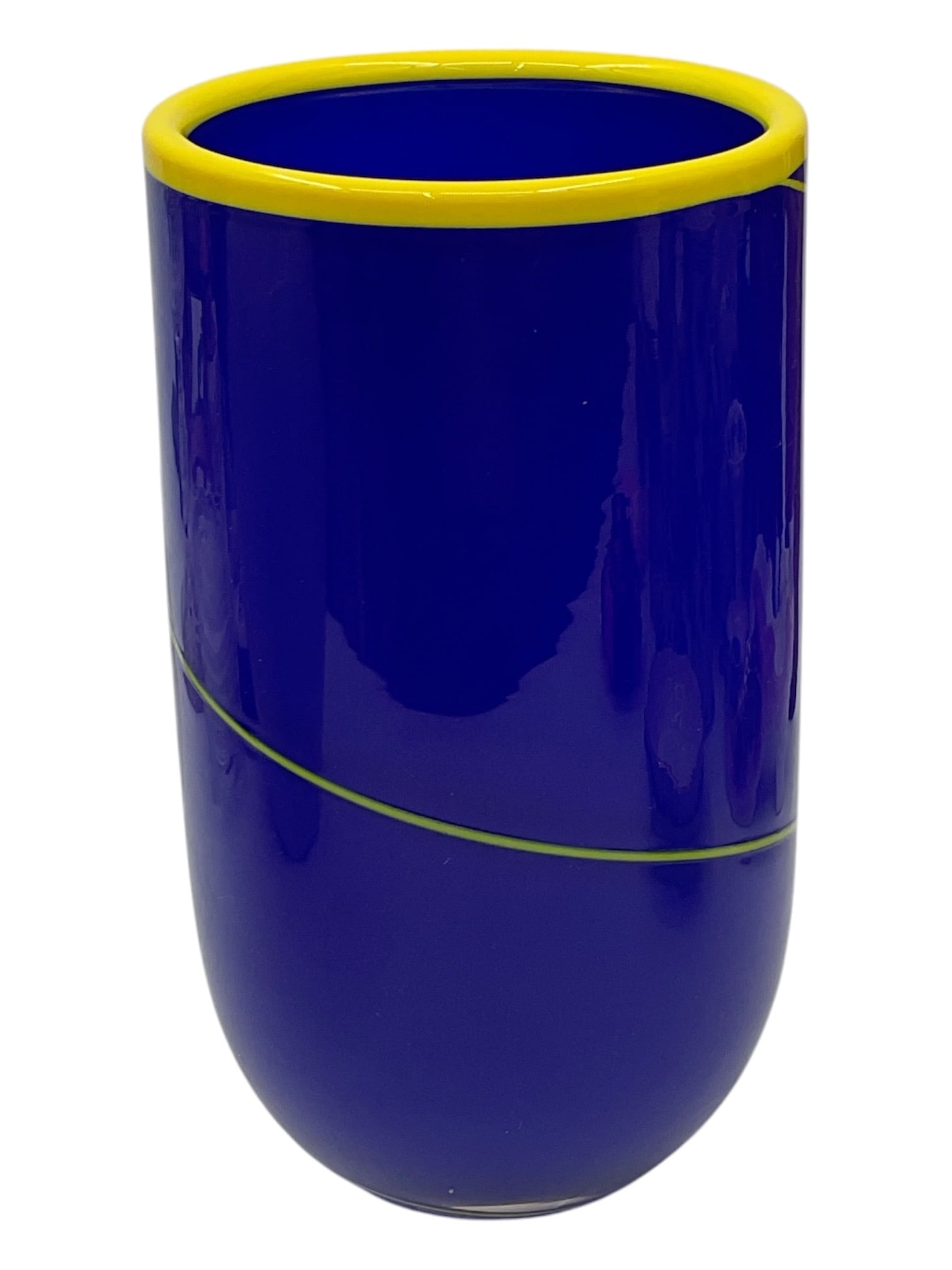 Modern Cobalt Blue Art Glass Vase with Yellow Rim (1 of 3)