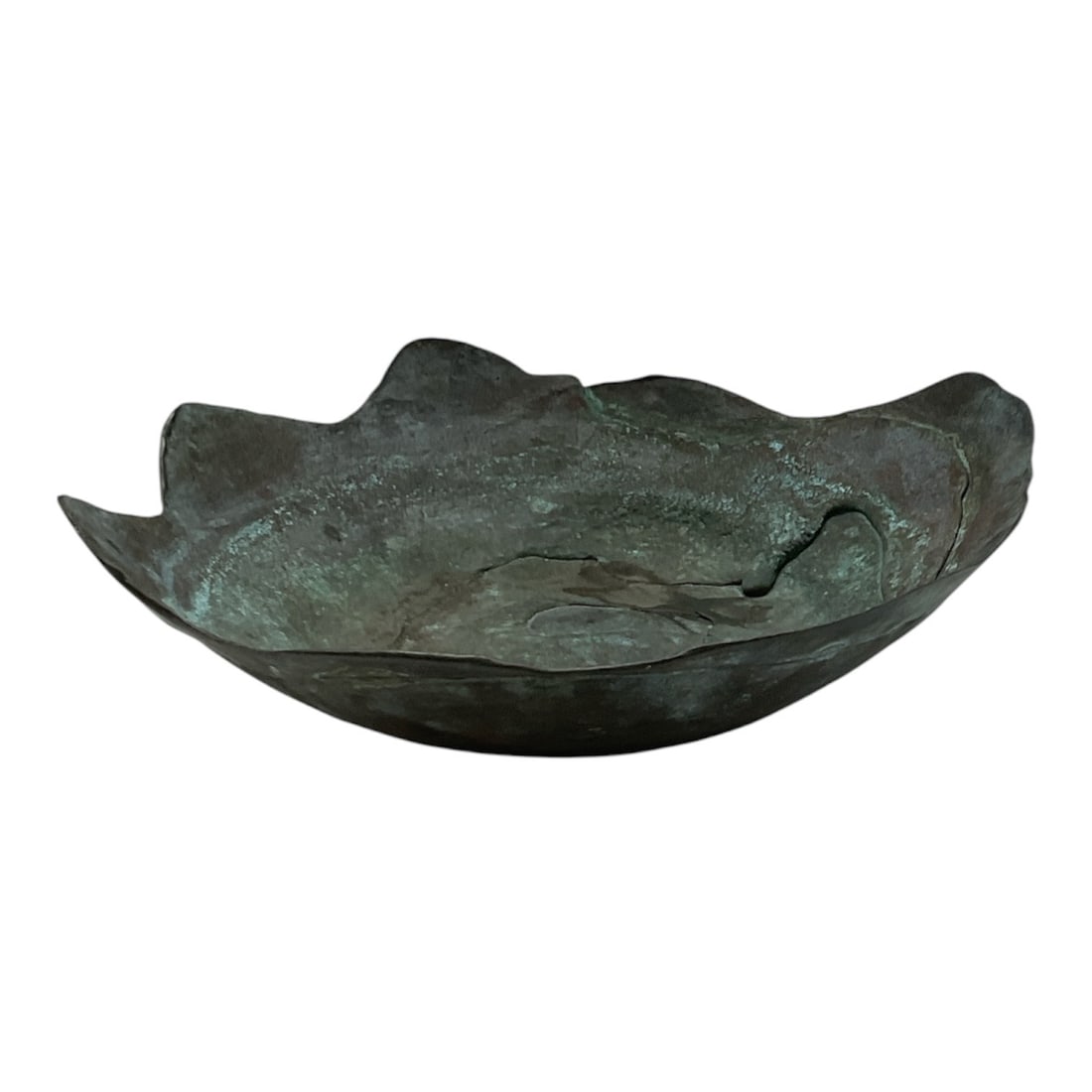 Organic Wavy Rim Patinated Bronze Decorative Low Bowl