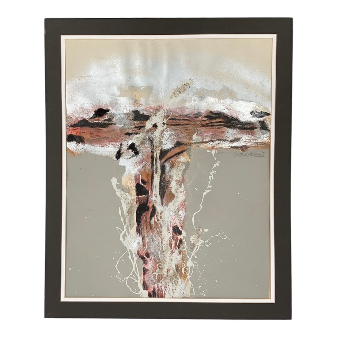Patrick McNurney (American, b. 1950) Mixed Media: This 1981 work is a standout example of McNurney's early 80s exploration into heavy texture and mixed media. The composition is anchored by a vertical, totemic form that utilizes a sophisticated &