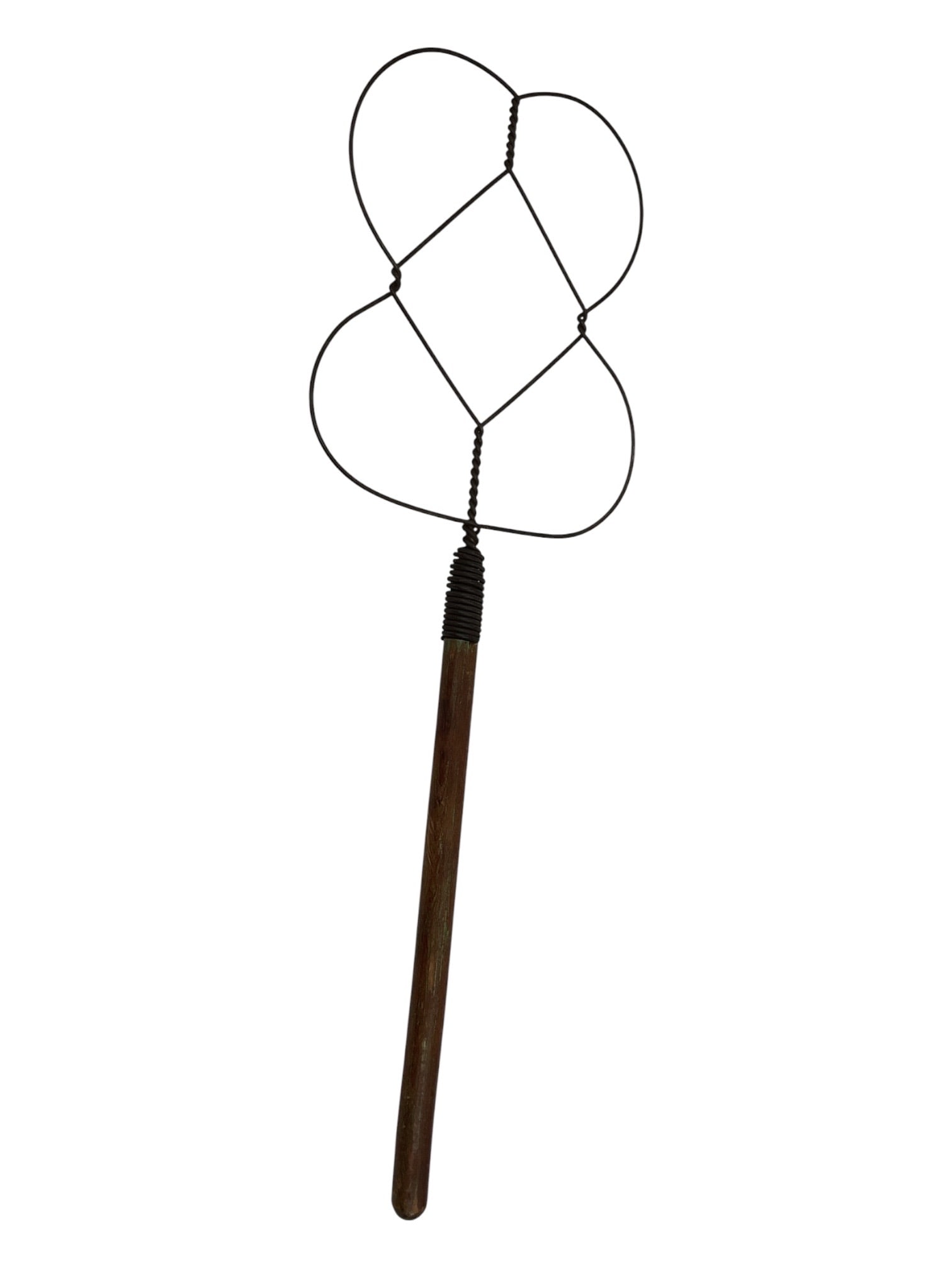 Vintage Wire Rug Beater Carpet Cleaner: A vintage rug beater or carpet cleaner featuring a long wooden handle fitted with a shaped wire striking frame. Traditionally used for beating dust and dirt from rugs, carpets, and textiles, the piece