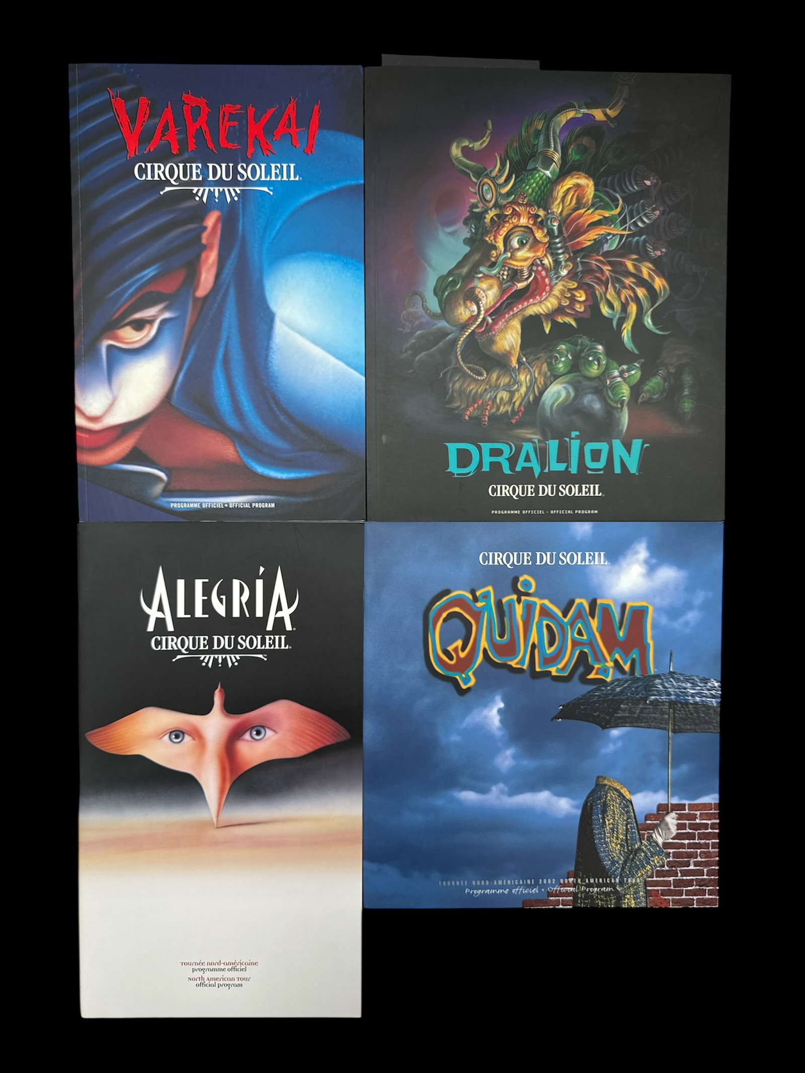 Cirque du Soleil Books (4): Collection of four Cirque du Soleil books: Varekai, Dralion, Alegria, and Quidam.