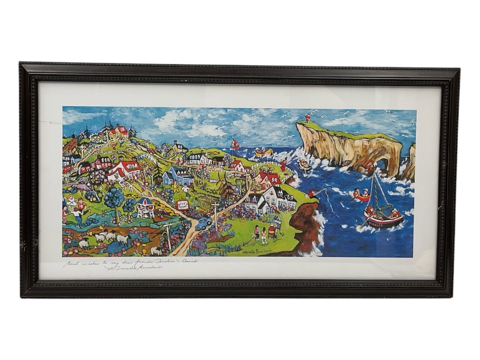 Framed Coastal Village Print Signed Marcelle Bouchard (1 of 4)