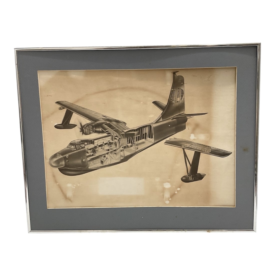 Framed Cutaway Illustration of Military Seaplane (1 of 4)