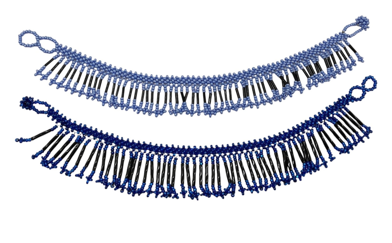 Pair of Handcrafted Blue Beaded Fringe Bracelets (1 of 2)