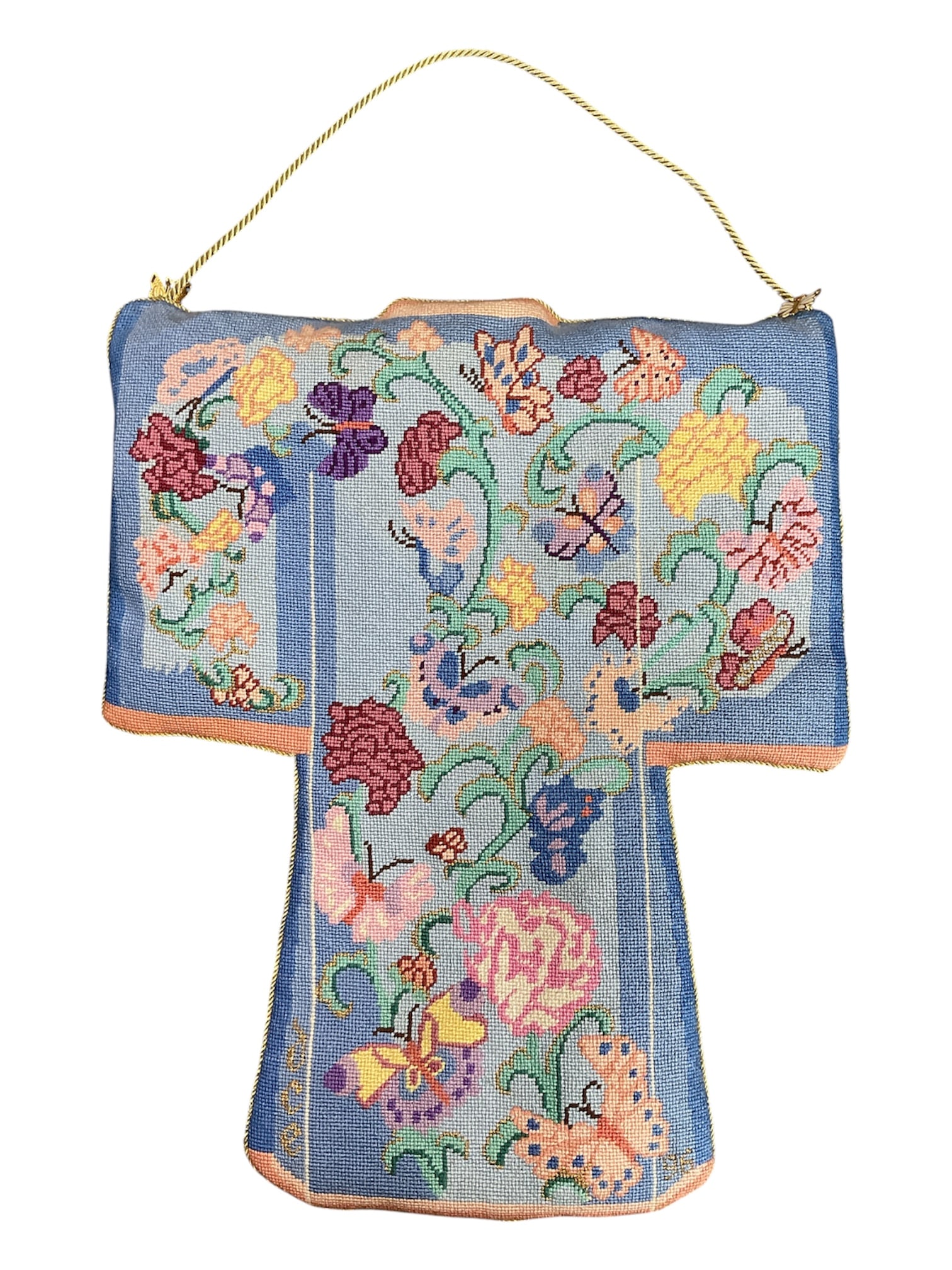 Vintage Needlepoint Kimono Form Decorative Pillow Wall Hanging, Signed & Dated 1996 (1 of 3)