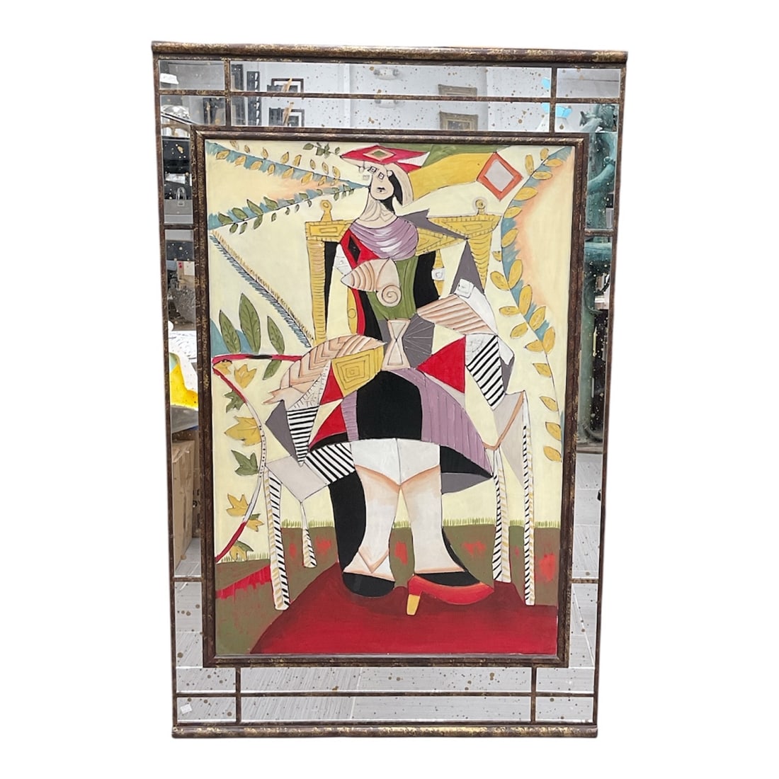 "Femme assise sur fond jaune et rose II" (After Picasso) Large-Scale Decorative Mirror (1 of 3)