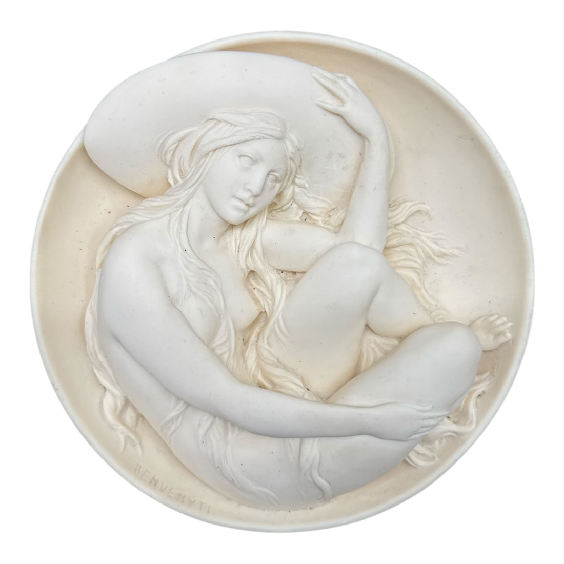 Benvenuti Bas-Relief Porcelain Wall Plaque of Reclining Female Figure (1 of 3)