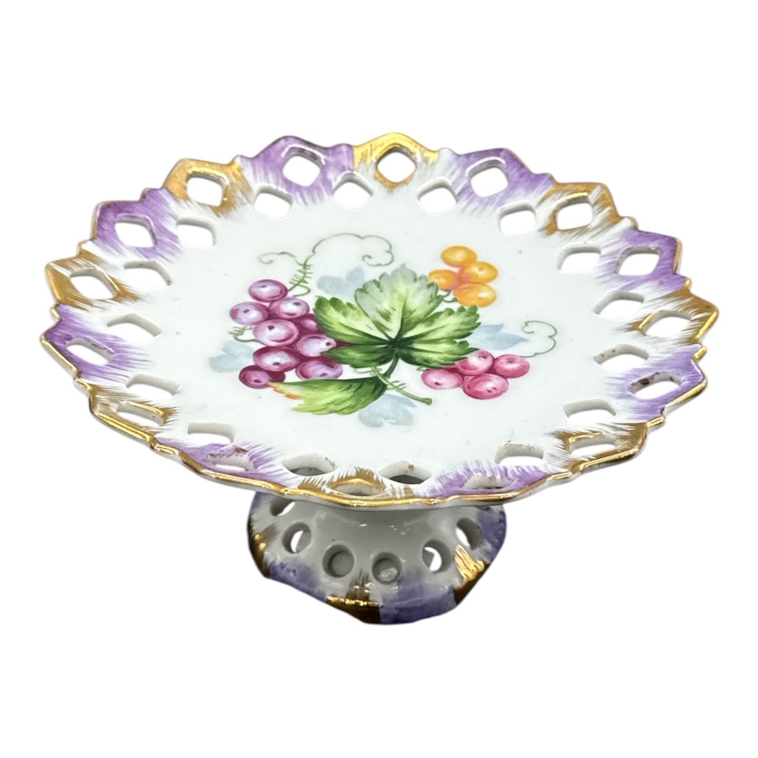 Saxon China Hand Painted Pedestal Compote with Grape Motif (1 of 4)