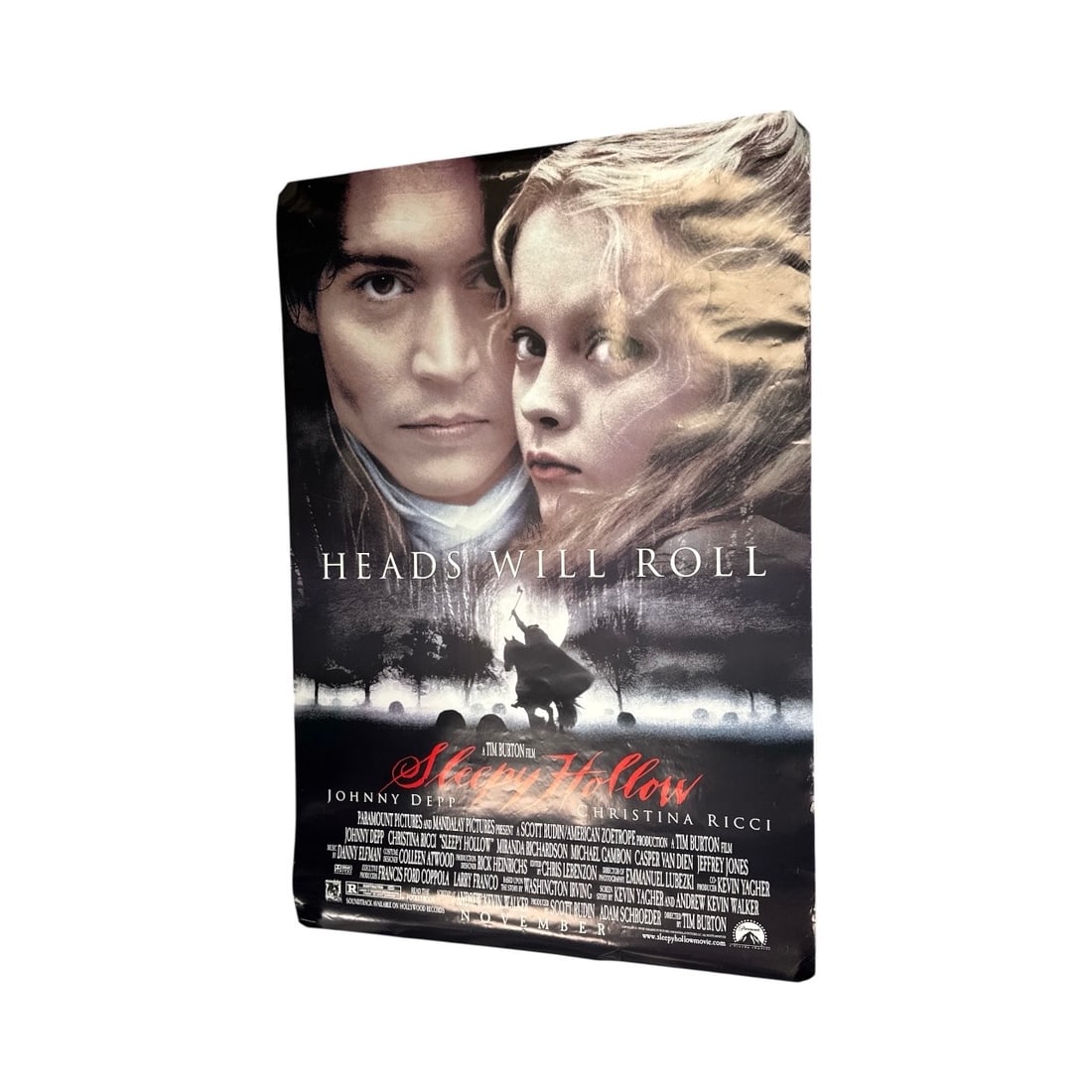 Sleepy Hollow Movie Posters "Heads Will Roll": Two Sleepy Hollow movie posters, one featuring Johnny Depp and Christina Ricci. "Heads Will Roll" Dimensions approximately 39 x 27 inches.