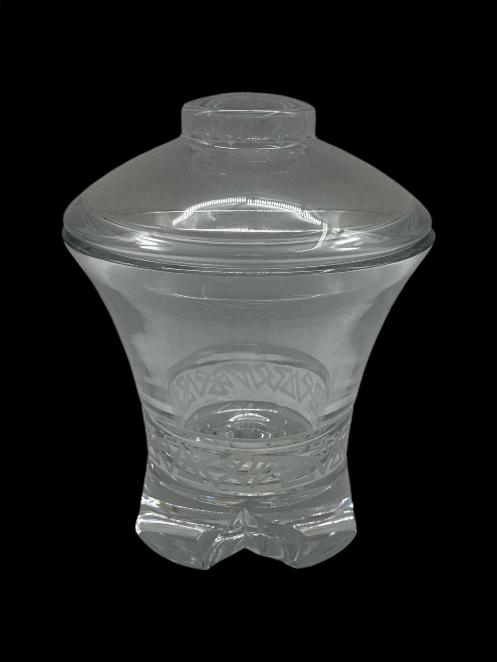 Clear Glass Lidded Urn Form Vase with Panel Base (1 of 2)
