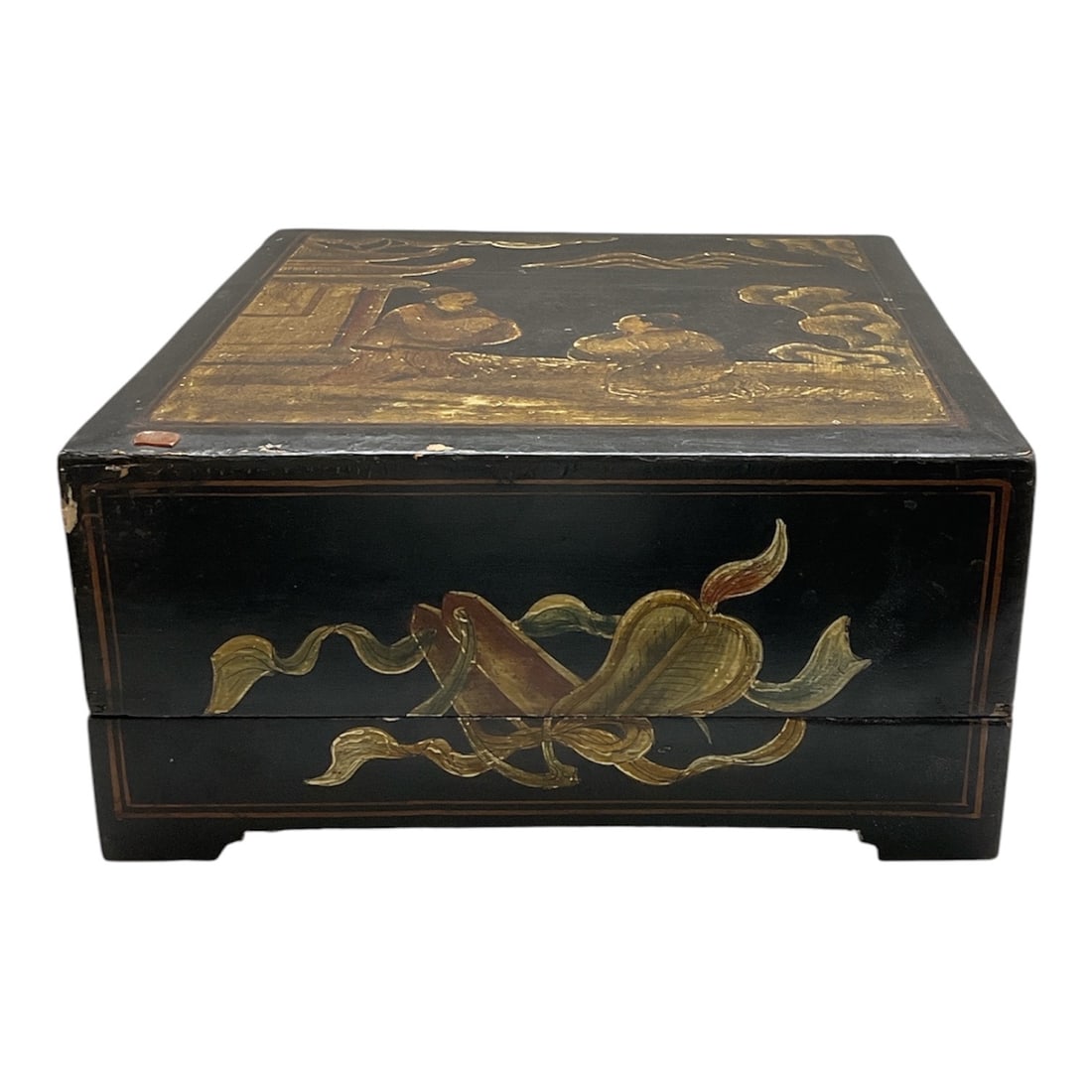 Vintage Black Lacquer Box with Gilt Floral Decoration (1 of 3)