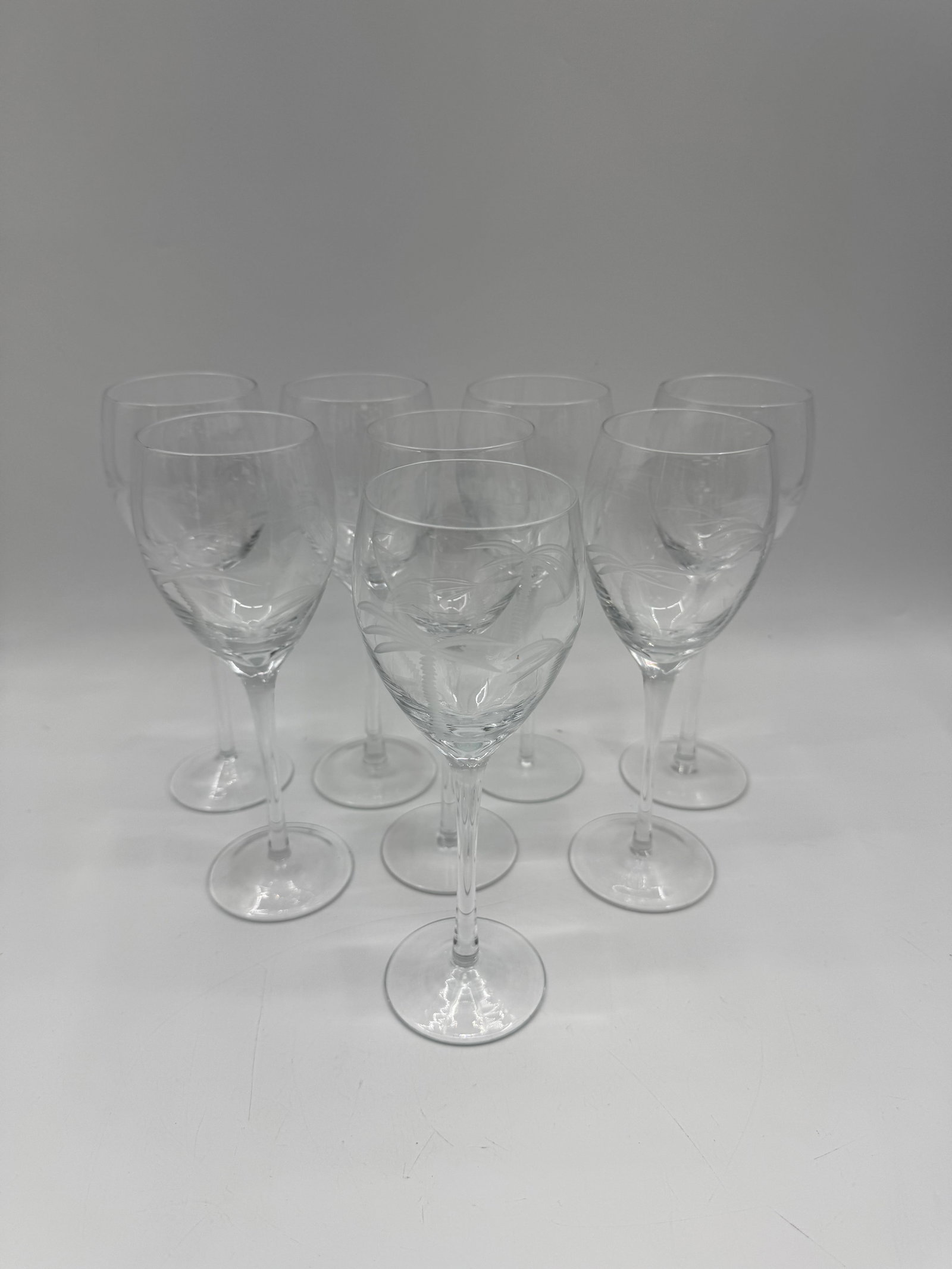 Set of Eight Etched Crystal Wine Glasses (1 of 4)