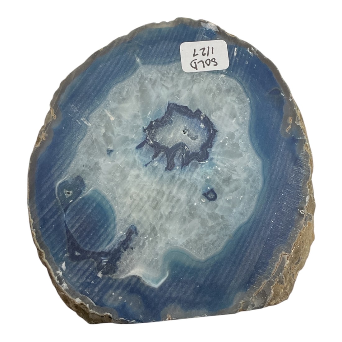 Blue Dyed Agate Geode Slice Specimen - 2