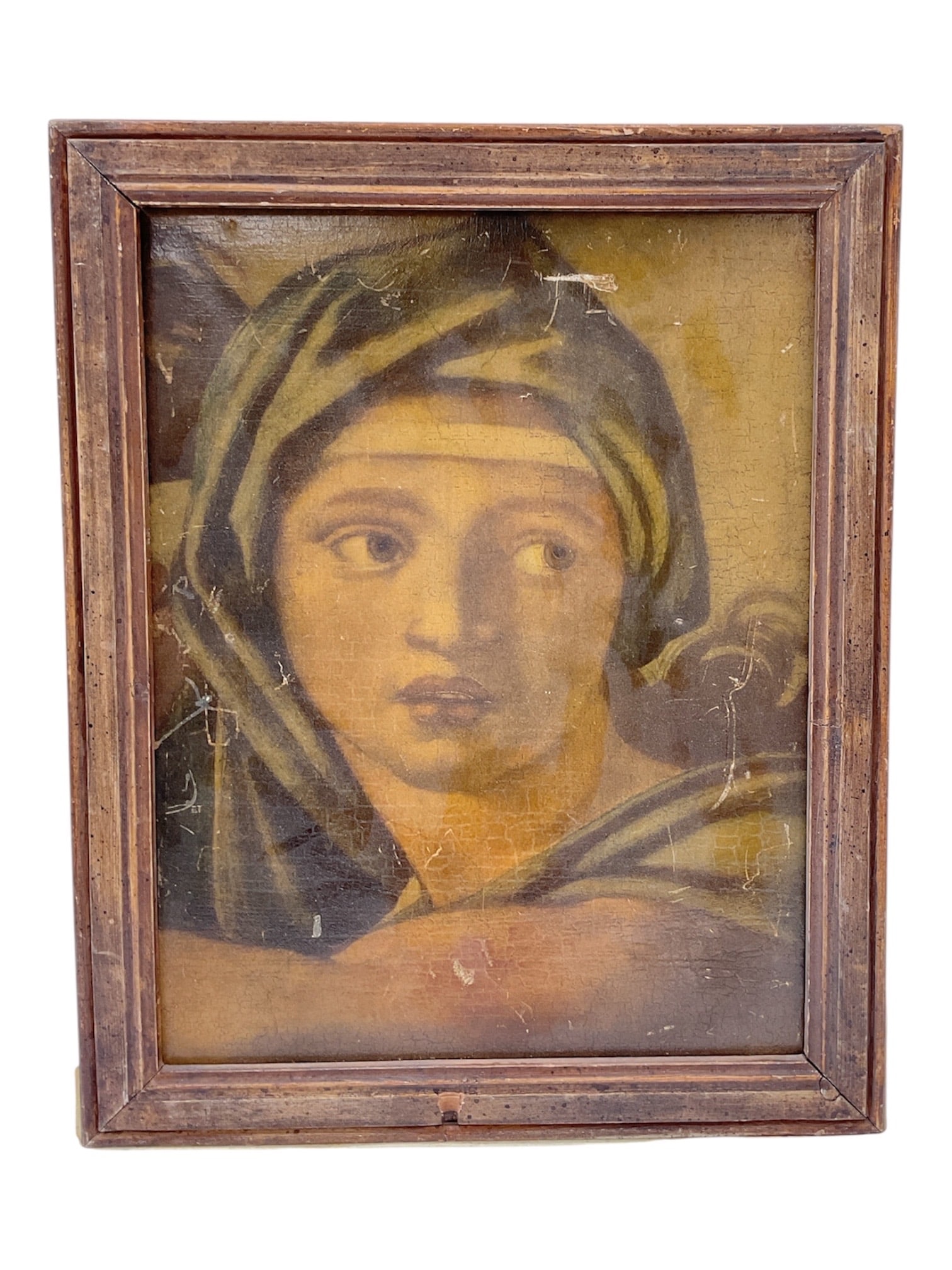 "La Sibilla (The Delphic Sibyl, after Michelangelo)" by Italian School (Italy, 19th-20th Century): An evocative Grand Tour-era oil painting on canvas, this work is a beautifully executed 19th-century or early 20th-century Italian School copy after Michelangelo Buonarroti's iconic