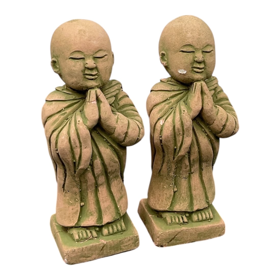 Pair of Cast Terracotta Praying Novice Monk Garden Statues From Thailand (1 of 2)
