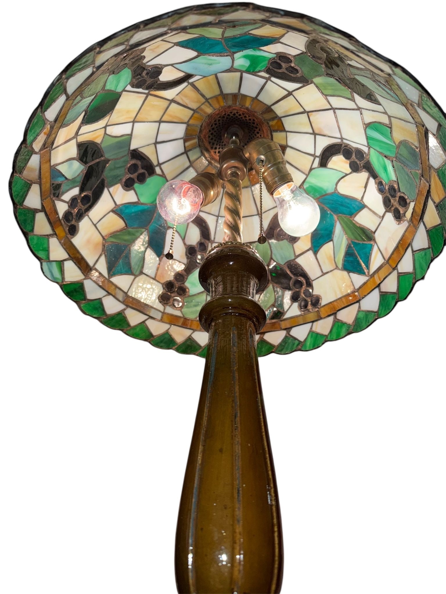 Art Nouveau Tiffany Style Leaded Glass "Grapevine" Two-Light Table Lamp - 4