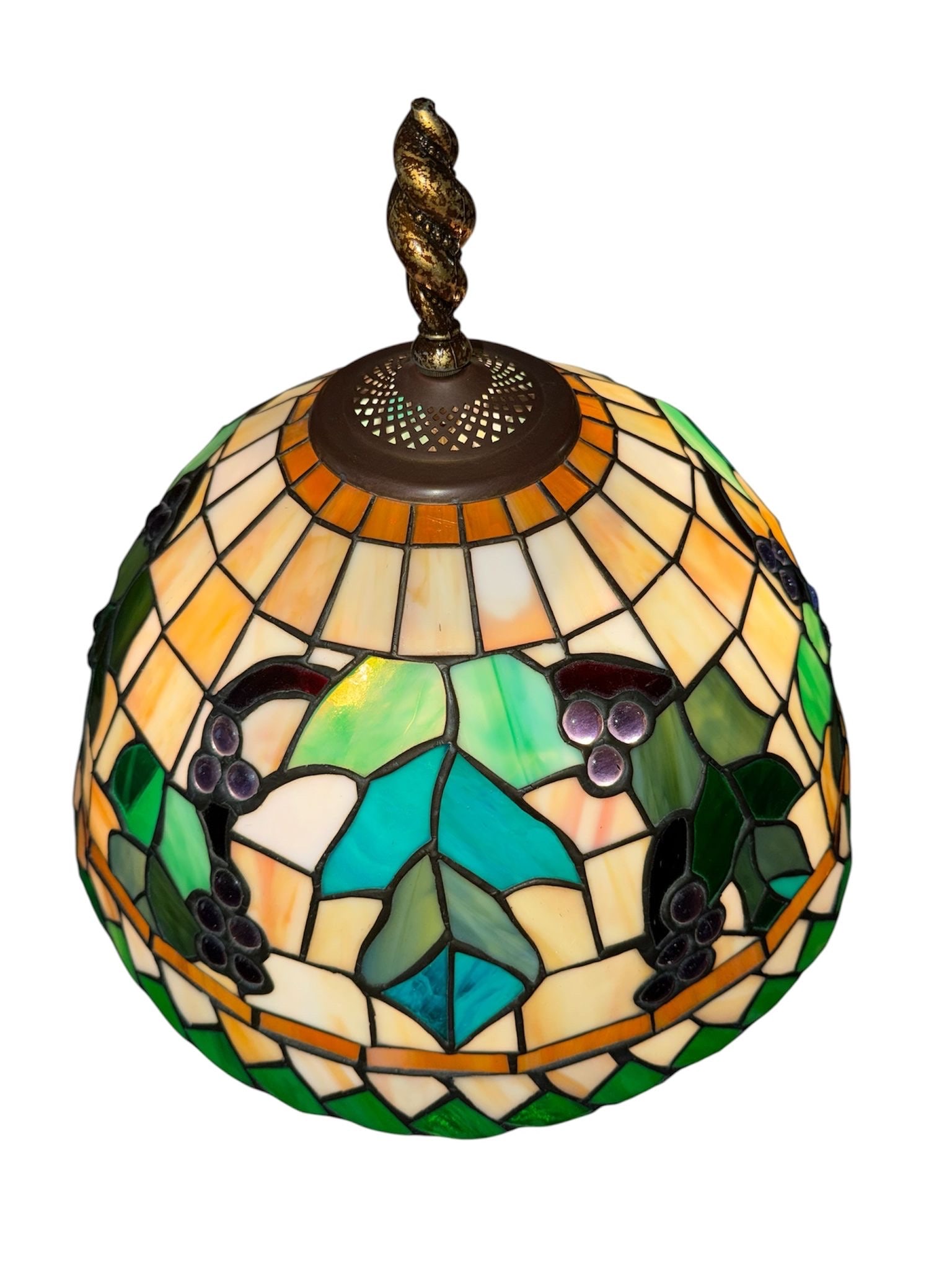 Art Nouveau Tiffany Style Leaded Glass "Grapevine" Two-Light Table Lamp - 5