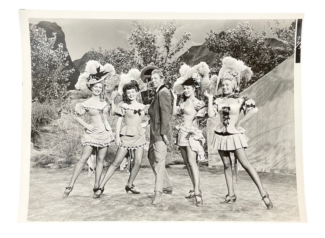 "A Ticket to Tomahawk" featuring Marilyn Monroe, Type 1 silver gelatin publicity still.: Specifications Subject: Marilyn Monroe as Clara, Dan Dailey as Johnny Behind-the-Chutes, with B