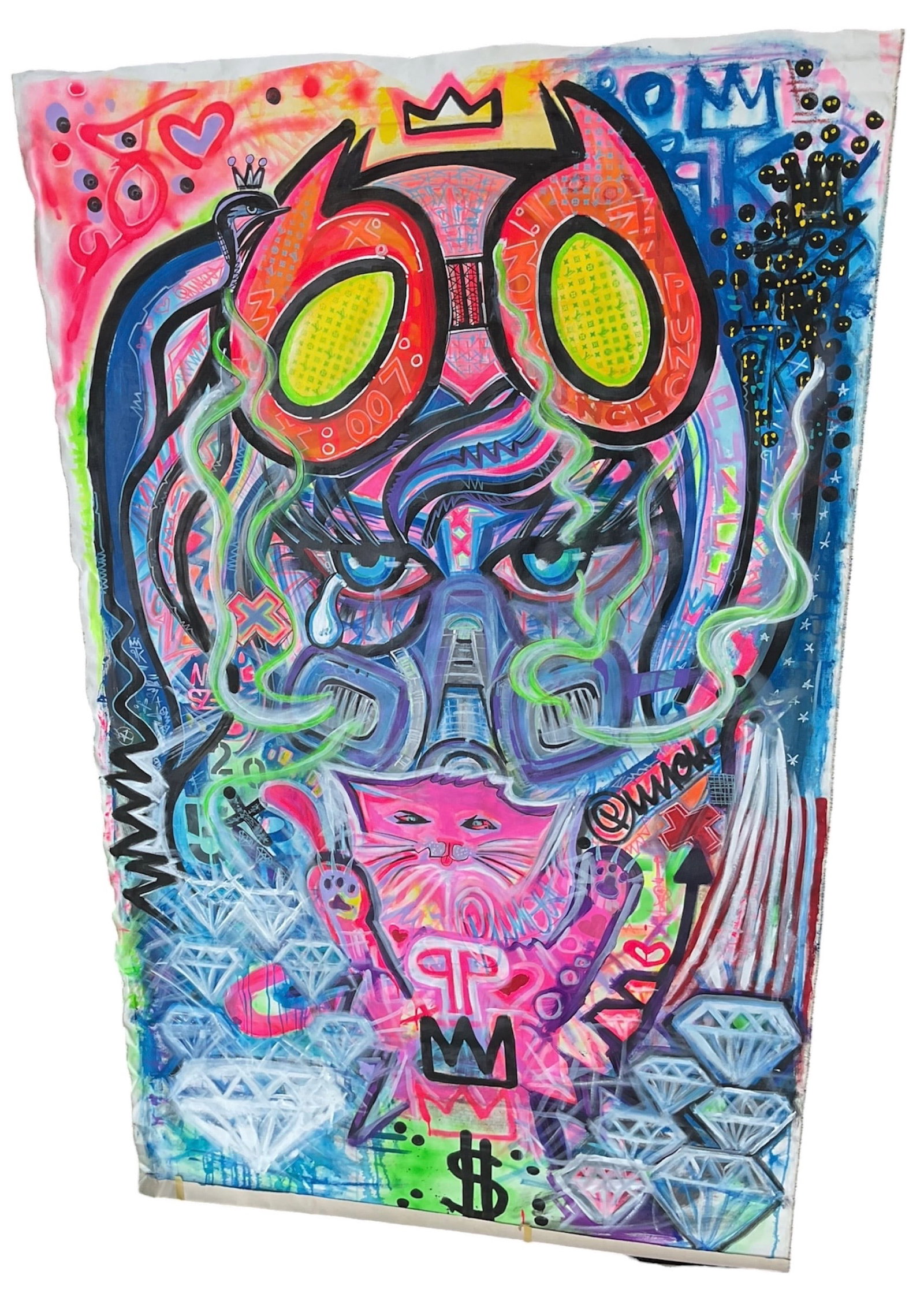 "Untitled (Cyberpunk Cat with Gas Mask)" by Pavle Stanimirovic (Serbia, B.1972) Mixed Media on (1 of 4)