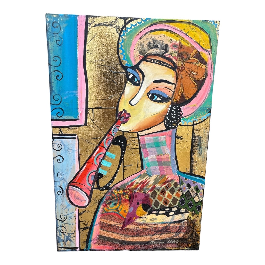 "The Trumpet Player" by Gocha Nino (Georgian, Contemporary) Original Mixed Media on Canvas (1 of 4)
