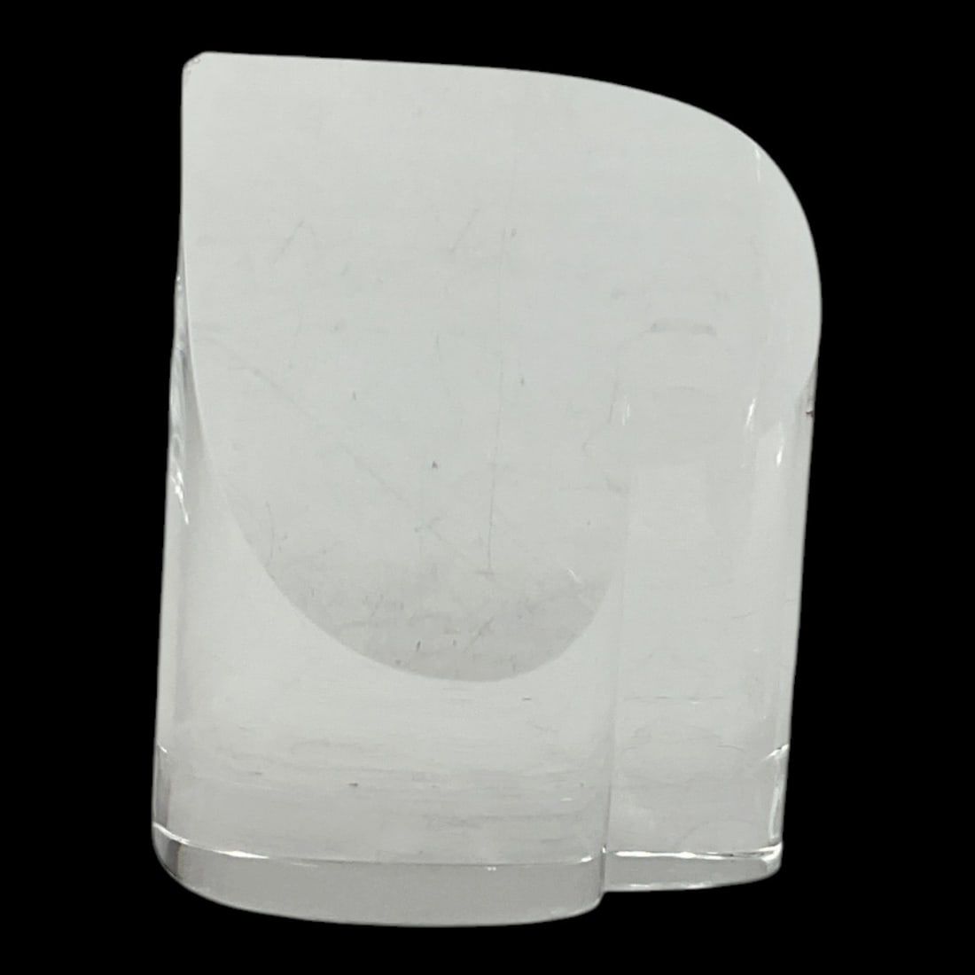 Steuben Crystal Abstract Sculpture: Heavy clear crystal abstract sculpture by Steuben, featuring a modernist asymmetrical form with polished surfaces and geometric contours. The piece is acid-etched Steuben and exemplifies the elegant m